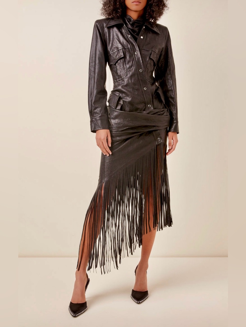 Alexander Wang Black Leather Fringe Dress Size 4